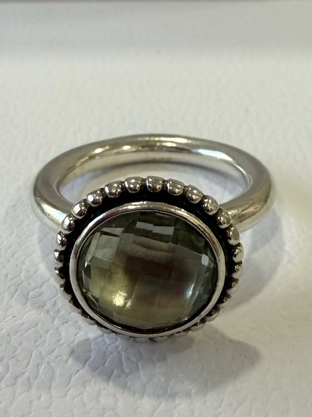 Authentic RETIRED Pandora Green Amethyst Halo Ring - Silver